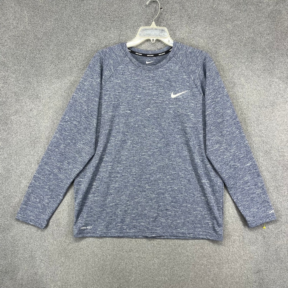 Nike Swim Shirt Mens Large Blue Dri-FIT Long Sleeve UPF 40+ Heathered Rash Guard